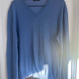 Men's Silk Cotton Cashmere Blue V-Neck Sweater Size L